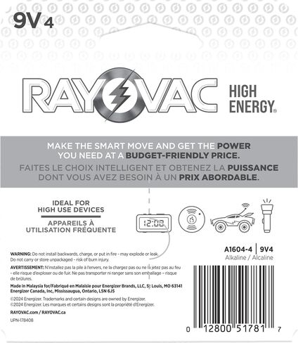 Rayovac High Energy 9V Batteries (4 Pack), Alkaline 9 Volt Batteries in Saudi Arabia