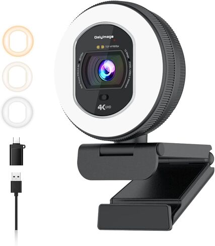 4K Webcam with Adjustable Lighting | TOF Autofocus, Dual Noise-Canceling Mics, Privacy Cover | 4K@30fps/1080p@60fps for Zoom, Skype, Teams & Streaming in Saudi Arabia