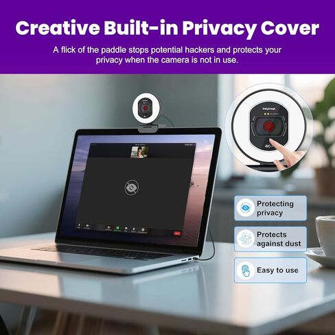 4K Webcam with Adjustable Lighting | TOF Autofocus, Dual Noise-Canceling Mics, Privacy Cover | 4K@30fps/1080p@60fps for Zoom, Skype, Teams & Streaming in Saudi Arabia