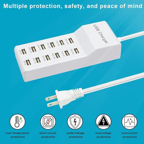 Multi Port USB Charging Station Corder Charger ، محطة شحن سريعة متعددة المنافذ ، متوافقة مع iPhone و Android هواتف Android والأجهزة اللوحية ومكبرات صوت Bluetooth - مضغوطة للمكتب المنزلي والسفر الأبيض in Saudi Arabia