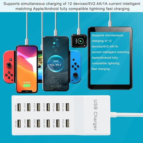 Multi Port USB Charging Station Corder Charger ، محطة شحن سريعة متعددة المنافذ ، متوافقة مع iPhone و Android هواتف Android والأجهزة اللوحية ومكبرات صوت Bluetooth - مضغوطة للمكتب المنزلي والسفر الأبيض in Saudi Arabia