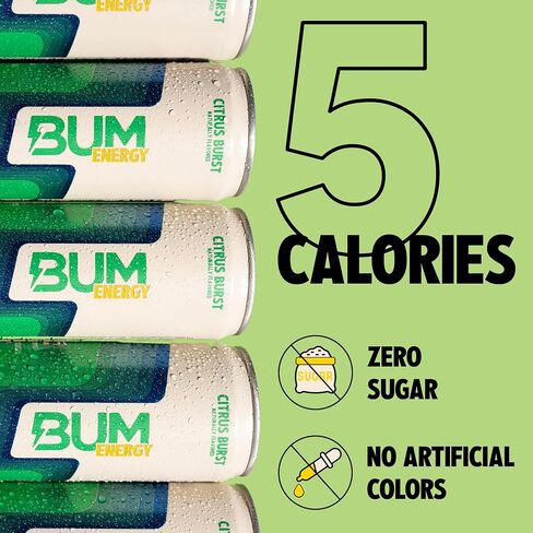 BUM Sugar-Free Energy Drink, Cherry Frost - Lightly Carbonated & No Artificial Colors, Natural Caffeine & Citicoline for Energy & Focus, Brain Boost & Workout Sports Beverage - 12 oz, Pack of 12 in Saudi Arabia
