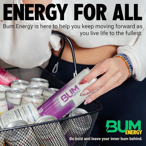 BUM Sugar-Free Energy Drink, Cherry Frost - Lightly Carbonated & No Artificial Colors, Natural Caffeine & Citicoline for Energy & Focus, Brain Boost & Workout Sports Beverage - 12 oz, Pack of 12 in Saudi Arabia