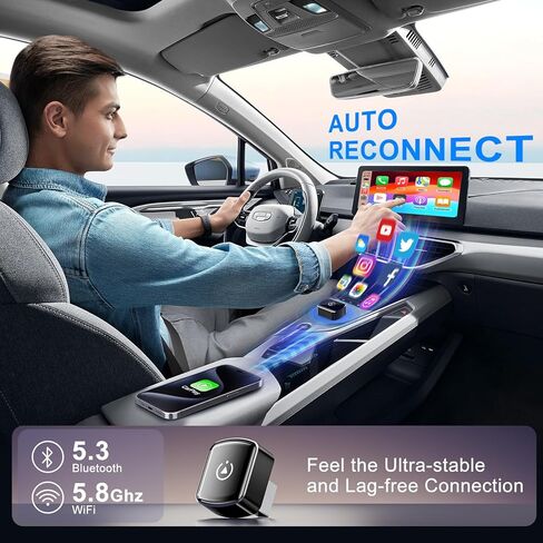 2 في 1 محول Carplay اللاسلكي ، Mini Auto Wireless Carplay & Android Adapter مع منفذ USB/USB-C ، اتصال مستقر لا يوجد تأخير متوافق مع iOS 10+ ، Android 11+ in Saudi Arabia