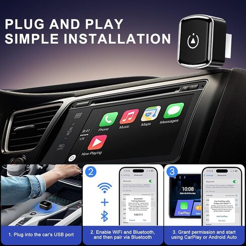 2 في 1 محول Carplay اللاسلكي ، Mini Auto Wireless Carplay & Android Adapter مع منفذ USB/USB-C ، اتصال مستقر لا يوجد تأخير متوافق مع iOS 10+ ، Android 11+ in Saudi Arabia