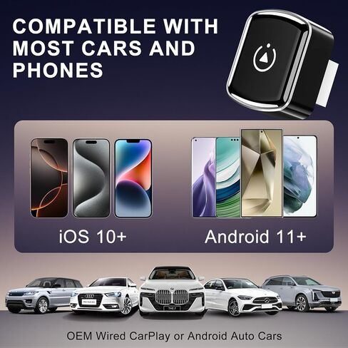 2 في 1 محول Carplay اللاسلكي ، Mini Auto Wireless Carplay & Android Adapter مع منفذ USB/USB-C ، اتصال مستقر لا يوجد تأخير متوافق مع iOS 10+ ، Android 11+ in Saudi Arabia