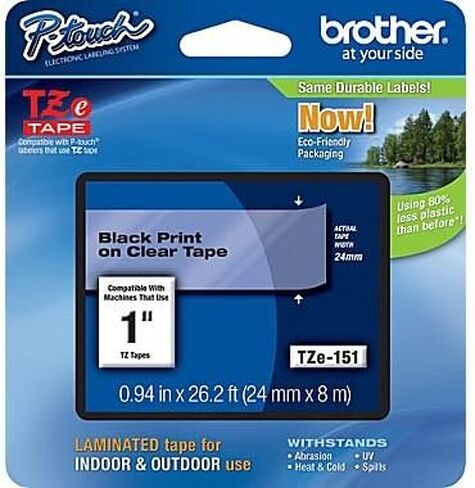 Brother TZe-151 24mm (1 ), Length of 8M, Black on Clear Label Tape in Saudi Arabia