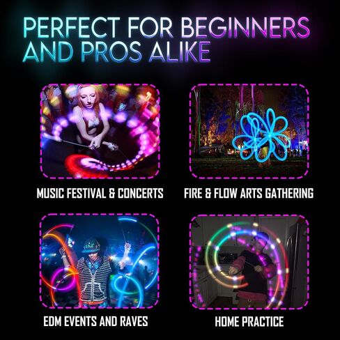 مجموعة UltraPoi HelixPoi Pro - Helix Poi Pro مع مقابض LED UltraKnob Pro - أكثر من 40 نمطًا ونمطًا من الألوان - مصابيح Poi LED قابلة لإعادة الشحن عبر USB مع حافظات متينة ناعمة ومقاود قابلة للتعديل - لعبة دوارة لفنون التدفق in Kuwait