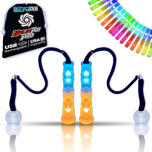 مجموعة UltraPoi HelixPoi Pro - Helix Poi Pro مع مقابض LED UltraKnob Pro - أكثر من 40 نمطًا ونمطًا من الألوان - مصابيح Poi LED قابلة لإعادة الشحن عبر USB مع حافظات متينة ناعمة ومقاود قابلة للتعديل - لعبة دوارة لفنون التدفق in Kuwait