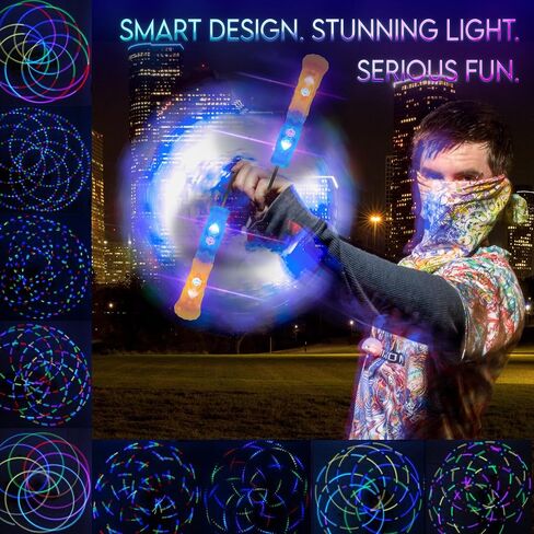 مجموعة UltraPoi HelixPoi Pro - Helix Poi Pro مع مقابض LED UltraKnob Pro - أكثر من 40 نمطًا ونمطًا من الألوان - مصابيح Poi LED قابلة لإعادة الشحن عبر USB مع حافظات متينة ناعمة ومقاود قابلة للتعديل - لعبة دوارة لفنون التدفق in Kuwait