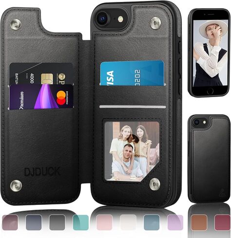 DJDuck مصمم ل iPhone 7/8/SE2020/SE2022 محفظة مع حامل البطاقة ، [غطاء القفل المغناطيسي] [RFID حظر حماية الجلود] نساء مقاوم للصدمة من الرجال 4.7 بوصة ل Apple 7/8/S2 فاتح بني in Saudi Arabia