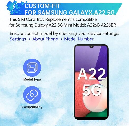 Sim Card Tray Replacement for Samsung Galaxy A22 5G (Single SIM Version) Mint Card Tray Slot Holder Bracket Adapter with Needle Ejector for A22 5G A226B A226BR in Saudi Arabia