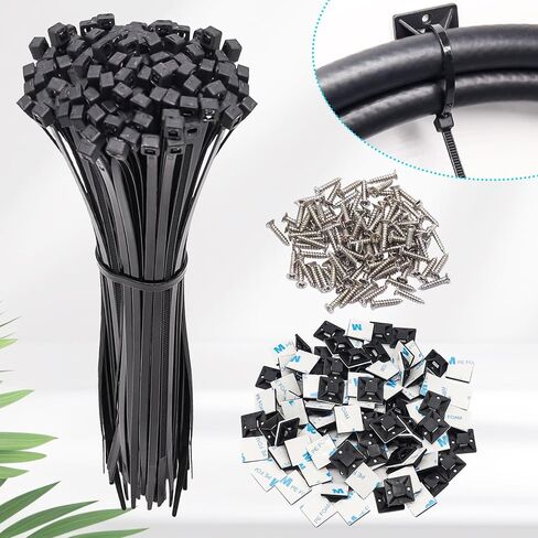 250Pack Black Cable Zip Ties Assorted Sizes 4'' 6'' 8'' 12'' Plastic Wire Ties Cable Cord Management for Office, Home, Garden in Saudi Arabia