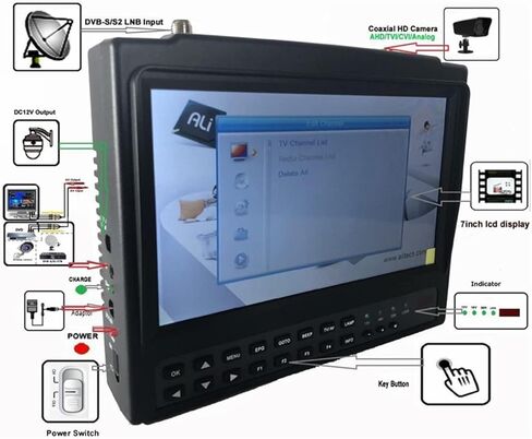 Digital Satellite Finder, 7inch Portable Widescreen Satellite Finder Support DVB-S/S2 MPEG-4 Satellite Finder For HD Signal Support AHD TVI CVI Camera,Satellite Finder Meter in Saudi Arabia