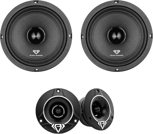 BLACK DIAMOND Mid and High Complete Package - Includes 2X Midrange Loudspeaker 6.5" and 2X Aluminum Super Bullet Tweeter 1" Built in Crossover - Door Speakers for Car or Truck Stereo Sound System in Saudi Arabia