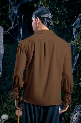 Karlywindow Men's Medieval Pirate Shirts Lace Up Stand Collar Wide Cuff Halloween Costume Shirt Tops in Kuwait