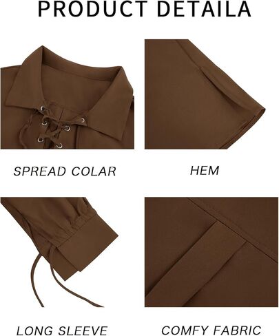 Karlywindow Men's Medieval Pirate Shirts Lace Up Stand Collar Wide Cuff Halloween Costume Shirt Tops in Kuwait