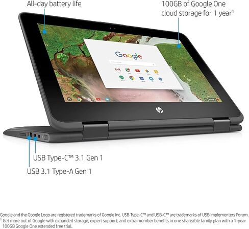 HP Chromebook 11 × 360 2-in-1 11.6 بوصة (1366x768) شاشة تعمل باللمس ، Celeron Dual-Core N3350 ، 32GB SSD ، 4GB ، Bluetooth ، WebCam Chrome OS (رمادي) (متجدد) in Saudi Arabia