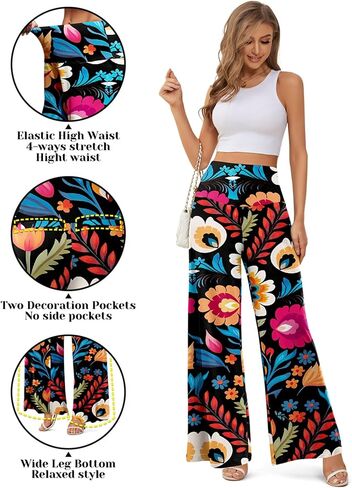 JZC Women's Palazzo Lounge Pants Stretchy Wide Leg Casual Pants Comfy High Waist Flowy Pants S-3XL in Kuwait