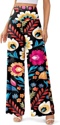 JZC Women's Palazzo Lounge Pants Stretchy Wide Leg Casual Pants Comfy High Waist Flowy Pants S-3XL in Kuwait