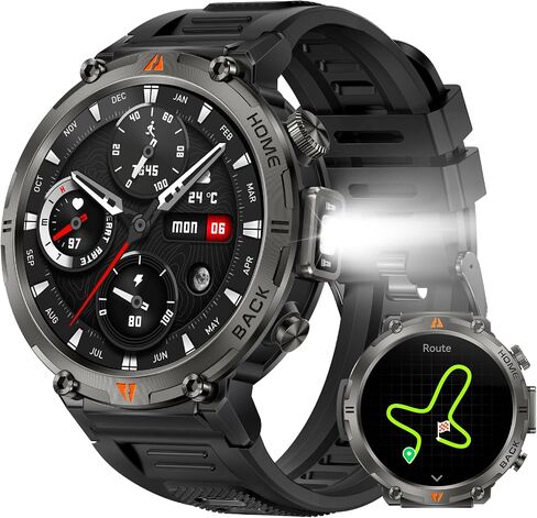 الساعات الذكية العسكرية للرجال GPS المدمج مع Compass LED Flashlight ، ساعة ذكية تكتيكية مقاومة للماء 3ATM مع نص ومكالمات ، 1.45 "HD Tracker مع HR SPO2 Monitor for iPhone Android in Saudi Arabia