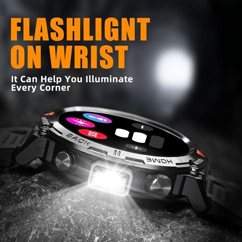 الساعات الذكية العسكرية للرجال GPS المدمج مع Compass LED Flashlight ، ساعة ذكية تكتيكية مقاومة للماء 3ATM مع نص ومكالمات ، 1.45 "HD Tracker مع HR SPO2 Monitor for iPhone Android in Saudi Arabia