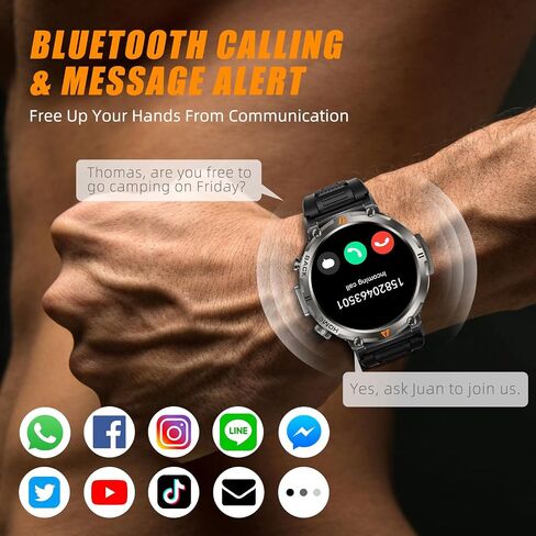 الساعات الذكية العسكرية للرجال GPS المدمج مع Compass LED Flashlight ، ساعة ذكية تكتيكية مقاومة للماء 3ATM مع نص ومكالمات ، 1.45 "HD Tracker مع HR SPO2 Monitor for iPhone Android in Saudi Arabia