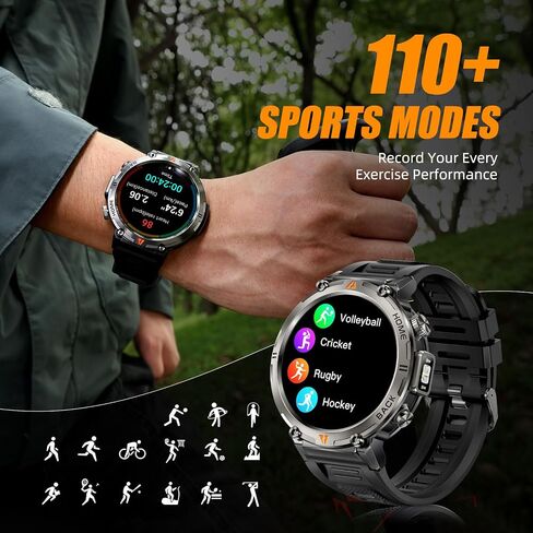 الساعات الذكية العسكرية للرجال GPS المدمج مع Compass LED Flashlight ، ساعة ذكية تكتيكية مقاومة للماء 3ATM مع نص ومكالمات ، 1.45 "HD Tracker مع HR SPO2 Monitor for iPhone Android in Saudi Arabia