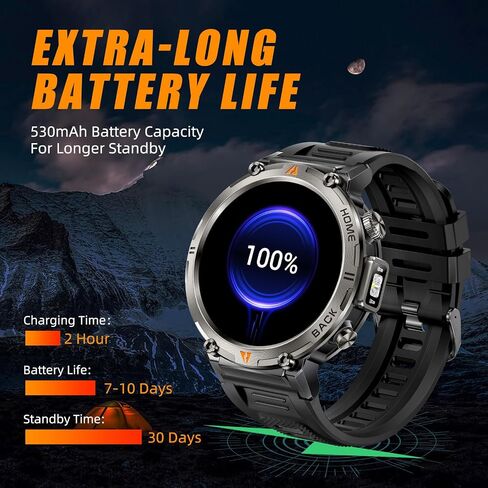 الساعات الذكية العسكرية للرجال GPS المدمج مع Compass LED Flashlight ، ساعة ذكية تكتيكية مقاومة للماء 3ATM مع نص ومكالمات ، 1.45 "HD Tracker مع HR SPO2 Monitor for iPhone Android in Saudi Arabia