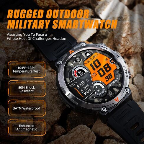 الساعات الذكية العسكرية للرجال GPS المدمج مع Compass LED Flashlight ، ساعة ذكية تكتيكية مقاومة للماء 3ATM مع نص ومكالمات ، 1.45 "HD Tracker مع HR SPO2 Monitor for iPhone Android in Saudi Arabia