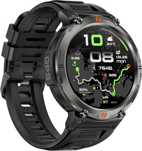 الساعات الذكية العسكرية للرجال GPS المدمج مع Compass LED Flashlight ، ساعة ذكية تكتيكية مقاومة للماء 3ATM مع نص ومكالمات ، 1.45 "HD Tracker مع HR SPO2 Monitor for iPhone Android in Saudi Arabia