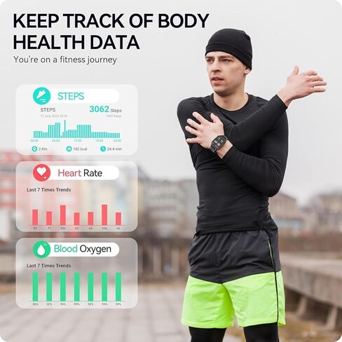 Smart Watch(Answer/Make Call), 1.83'' HD Smart Watches for Men Women, IP68 Waterproof Fitness Tracker with 24/7 Heart Rate/SpO2/ Sleep Monitor, Step Counter Pedometer for Android iOS (Black) in Kuwait