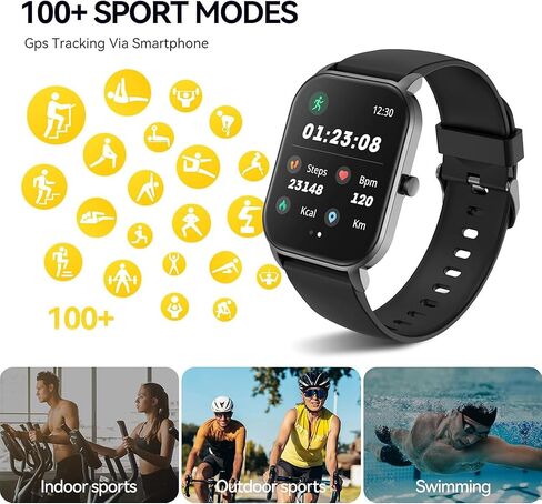 Smart Watch(Answer/Make Call), 1.83'' HD Smart Watches for Men Women, IP68 Waterproof Fitness Tracker with 24/7 Heart Rate/SpO2/ Sleep Monitor, Step Counter Pedometer for Android iOS (Black) in Kuwait