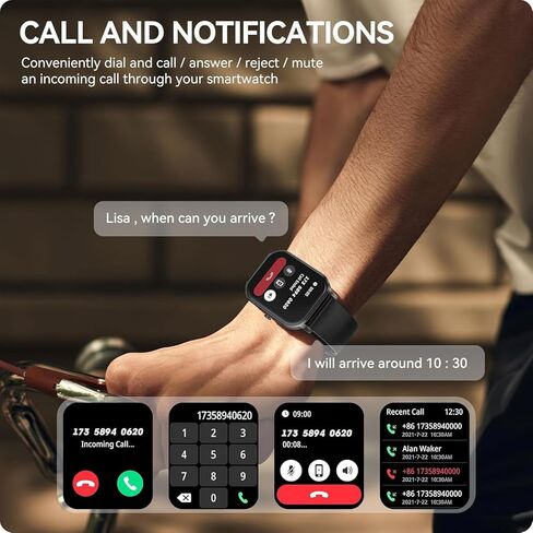 Smart Watch(Answer/Make Call), 1.83'' HD Smart Watches for Men Women, IP68 Waterproof Fitness Tracker with 24/7 Heart Rate/SpO2/ Sleep Monitor, Step Counter Pedometer for Android iOS (Black) in Kuwait