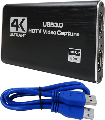 4K Audio Video Capture Card, USB 3.0 HDMI Game Capture Card with HDMI Loop-Out 1080P 60FPS Live Streaming Game Recorder Device for PS4, for Nintendo Switch, for Xbox One, for Xbox 360 - Black in Saudi Arabia