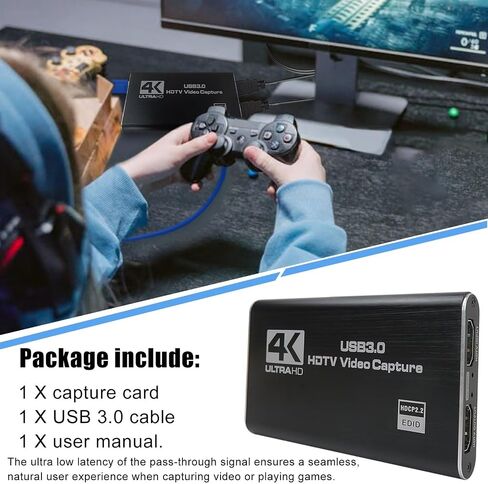 4K Audio Video Capture Card with USB 3.0 Cable, HDMI Loop-Out 1080P 60FPS Support Fit for Live Broadcasts/Conference Rooms/Video Recording - Fit for Xbox One, Fit for Xbox 360 in Saudi Arabia