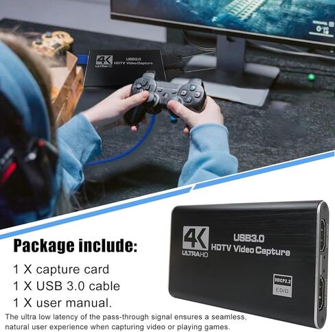 4K Audio Video Capture Card with USB 3.0 Cable, HDMI Loop-Out 1080P 60FPS Support Fit for Live Broadcasts/Conference Rooms/Video Recording - Fit for PS4, Fit for Nintendo Switch in Saudi Arabia