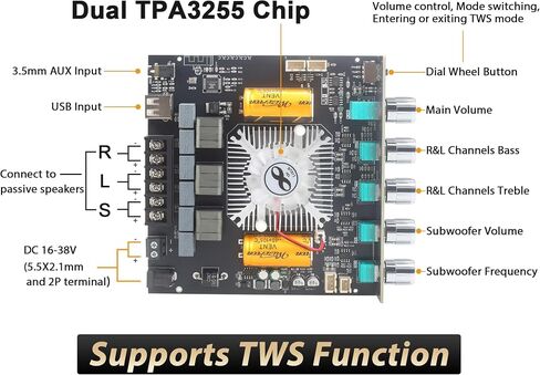 ZK-AS21 220 واط * 2 + 350 واط 2.1 بلوتوث مكبر كهربائي مجلس مع رقاقة TPA3255 ، 18 فولت-36 فولت سمّاعات بلوتوث وحدة مكبر الصوت in Kuwait
