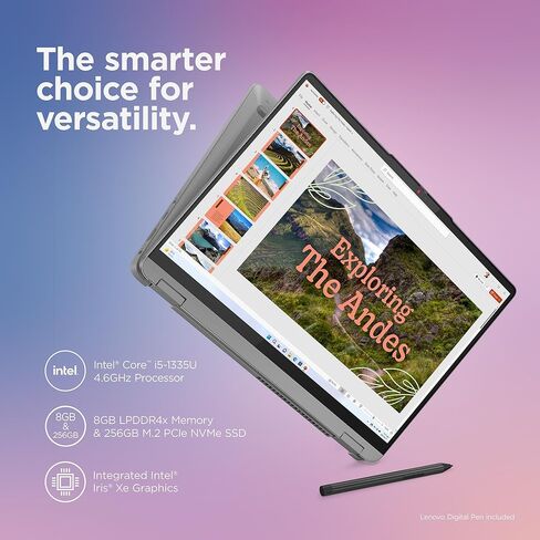 Lenovo IdeaPad Flex 5i - (2023) - دفتر ملاحظات يومي - كمبيوتر محمول 2 -in -1 - Windows 11-14 "عرض شاشة اللمس Wuxga - ذاكرة 8 جيجابايت - تخزين 256 جيجا بايت - Intel Core I5-1335U - Arctic Gray (متجدد) in Kuwait