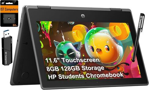 HP Chromebook 11 X360 EE Fortis Pro 2-in-1 Laptop (11.6 "شاشة تعمل باللمس ، ذاكرة الوصول العشوائي 8 جيجا بايت ، تخزين 128 جيجا بايت ، Intel N4500) ، مقاومة للانسكاب ومقاومة للتسرب ، قابلة للتحويل ، الطلاب ، الأعمال ، المنزل ، كاميرا الويب ، OS Chrome OS in Kuwait