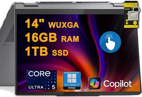 Lenovo Yoga 7 2-in-1 Laptop 14" WUXGA OLED Touch (100% DCI-P3, 600nits HDR) Intel 8-core Ultra 5 226V (Up to 40 Tops) 16GB RAM 512GB SSD for Creator Business Professional Win11 ICP Hub w/Copilot AI in Saudi Arabia