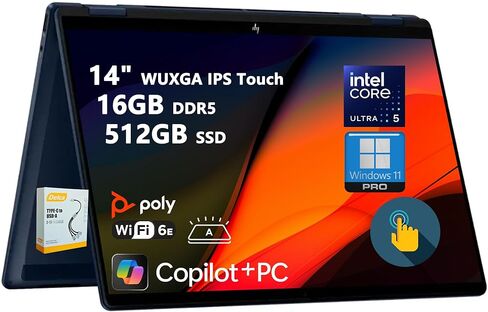 HP Omnibook X Flip 2-in-1 الكمبيوتر المحمول | 14 "Wuxga IPS Touch | Intel Core Ultra 5 226V | 16GB DDR5 1TB SSD | COPILOT+ AI PC لمصمم Business Professional Win11 Pro W/DLCA ملحق in Kuwait