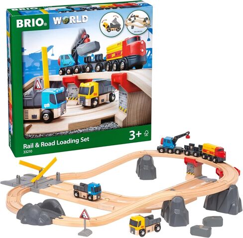 Brio World 33210 - Rail & Road Loading Set - 32 Piece Wooden Toy Train Set for Kids Age 3 and Up in Saudi Arabia