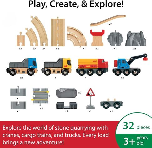 Brio World 33210 - Rail & Road Loading Set - 32 Piece Wooden Toy Train Set for Kids Age 3 and Up in Saudi Arabia