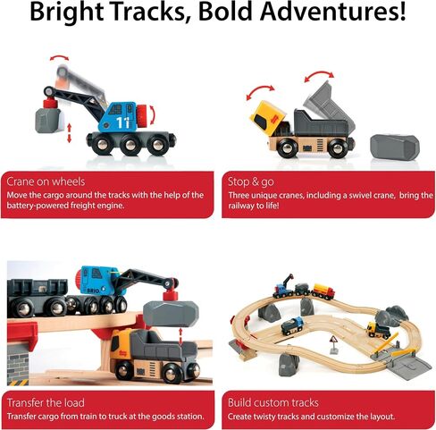 Brio World 33210 - Rail & Road Loading Set - 32 Piece Wooden Toy Train Set for Kids Age 3 and Up in Saudi Arabia