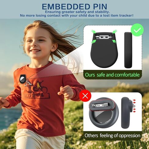 [1 Pack] Safety Case for Air Tags, Hidden for Airtag Holder for Kids with Clip Invisible Pin, GPS Tracker Case, Anti Lost, for Children, Elderly, Backpack, Luggage, Clothing, Black in Saudi Arabia