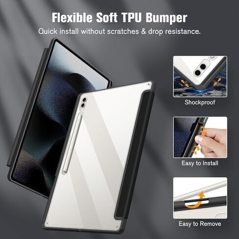 حافظة Fintie Hybrid رفيعة لهاتف Samsung Galaxy Tab S9 Ultra 2023/S8 Ultra 2022 14.6 بوصة (موديل SM-X910/X916B/X918U/X900/X906)، غطاء مقاوم للصدمات مع غطاء خلفي شفاف شفاف، رخام غائم in Kuwait