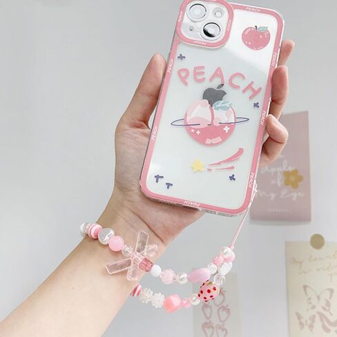Phone Charms Strap Pink Cute, Strawberry Lanyard Jewelry Phone Accessories in Saudi Arabia