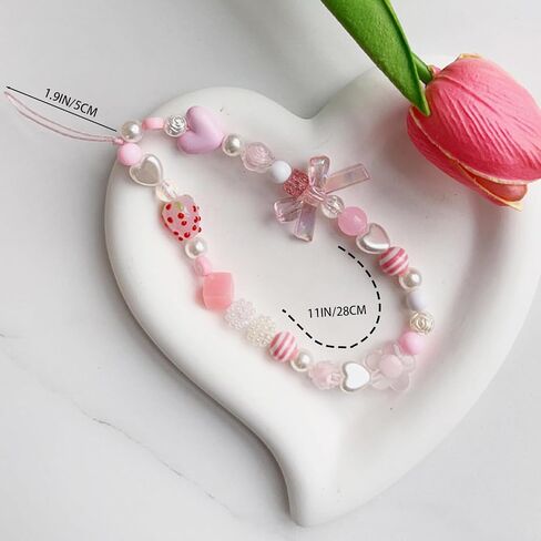 Phone Charms Strap Pink Cute, Strawberry Lanyard Jewelry Phone Accessories in Saudi Arabia