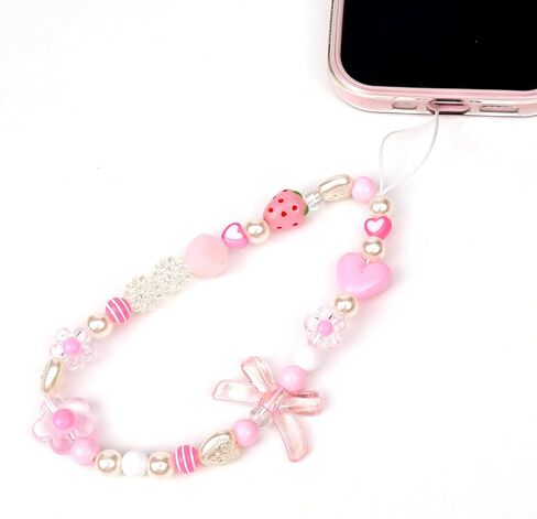 Phone Charms Strap Pink Cute, Strawberry Lanyard Jewelry Phone Accessories in Saudi Arabia